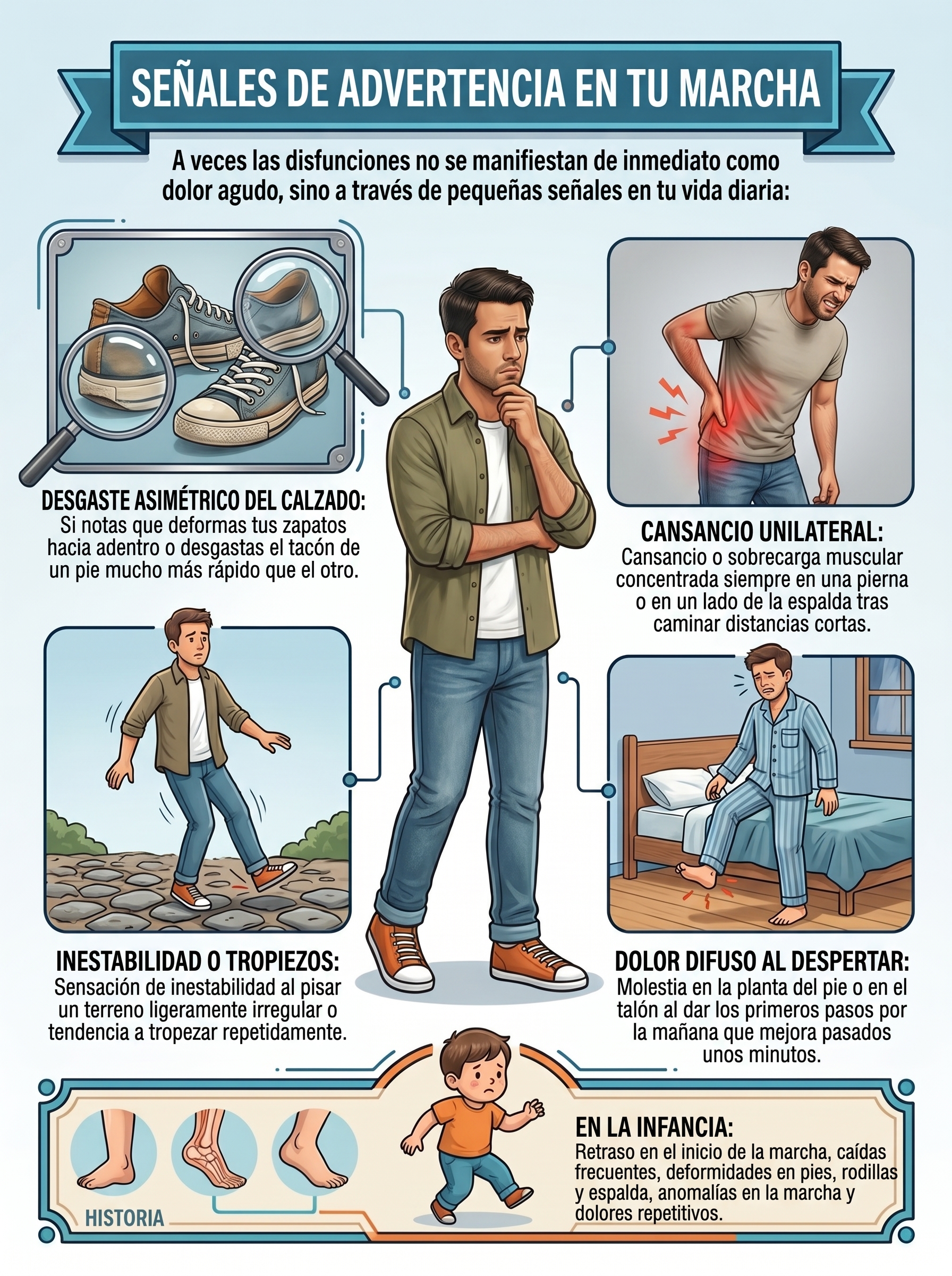 Especialista valorando la alineación y el eje de carga de la rodilla y el talón en posición estática